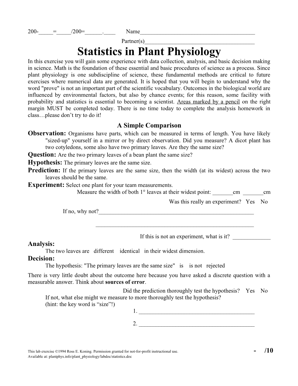 Statistics in Plant Physiology