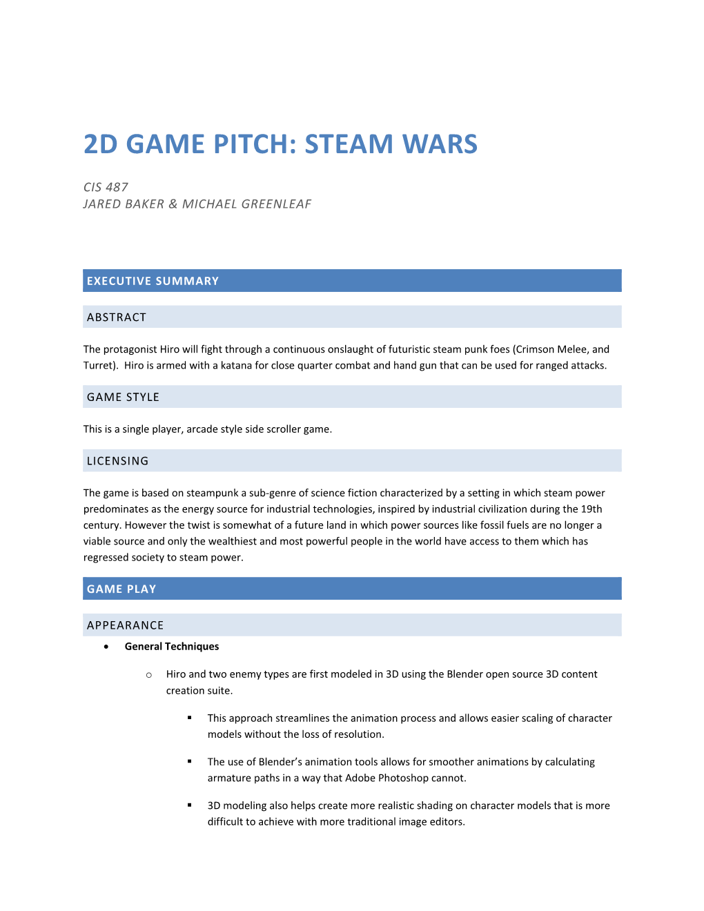 2D Game Pitch: Steam Wars