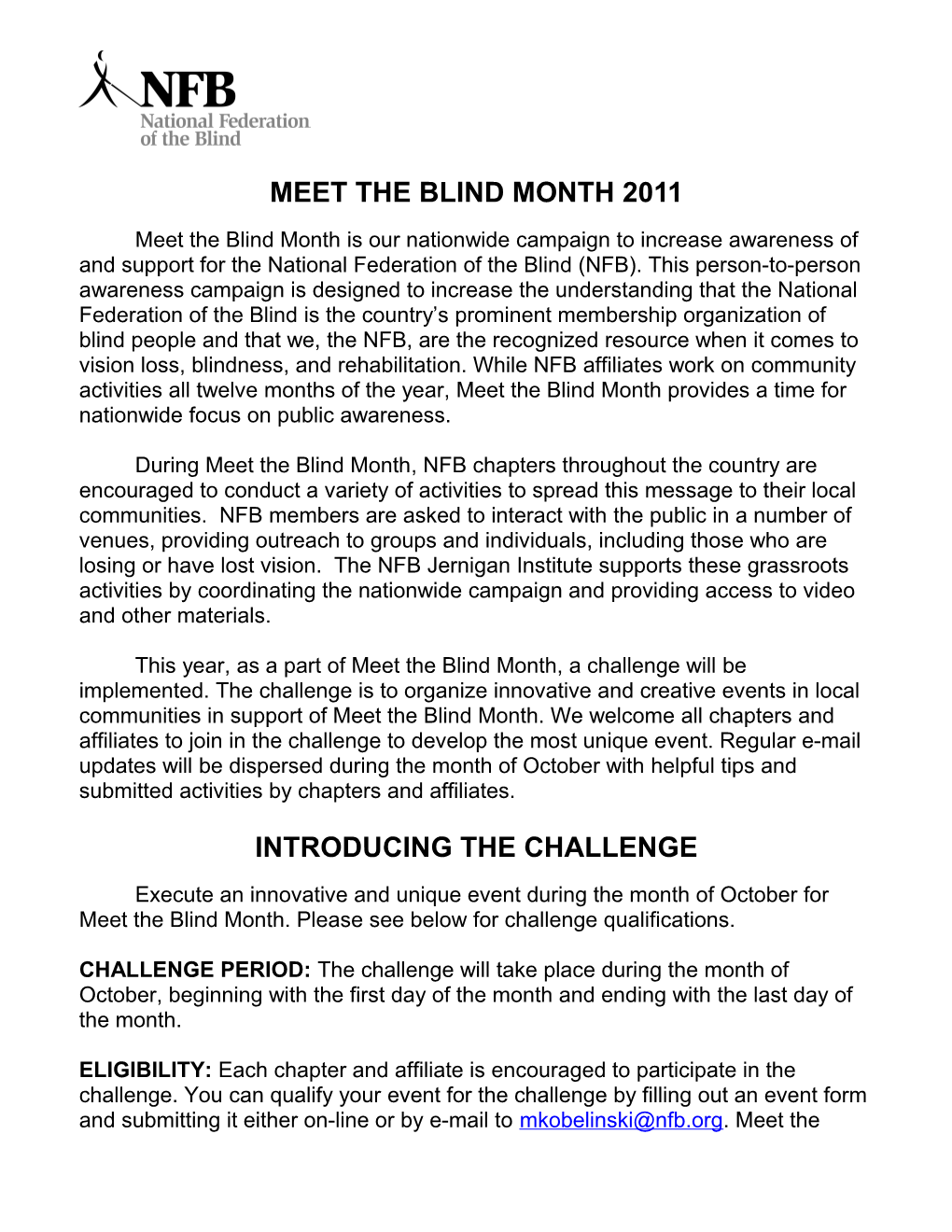 Meet the Blind Month Challenge