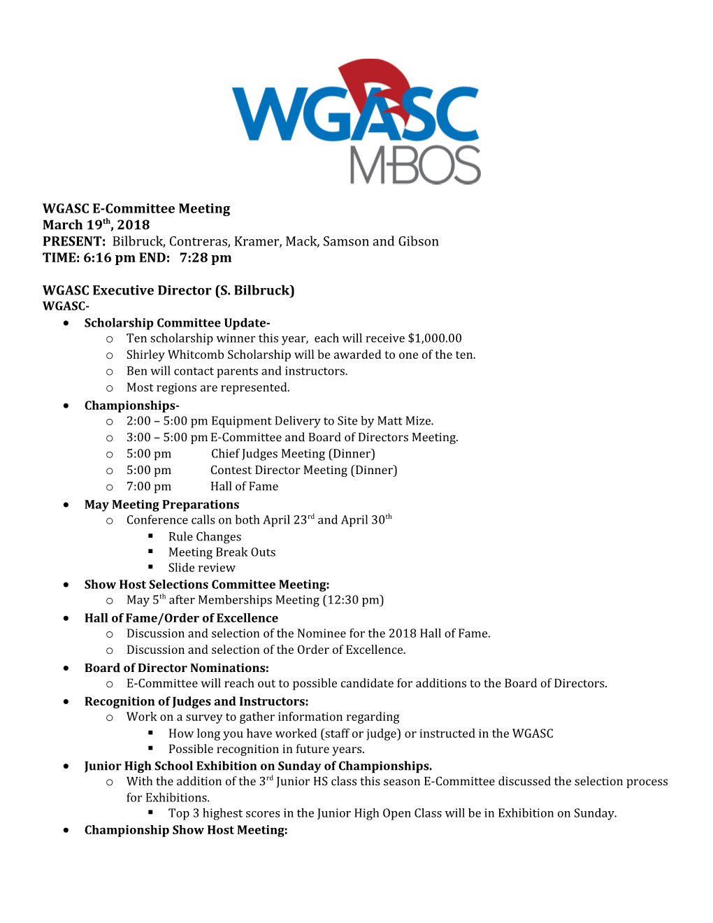 WGASC E-Committee Meeting