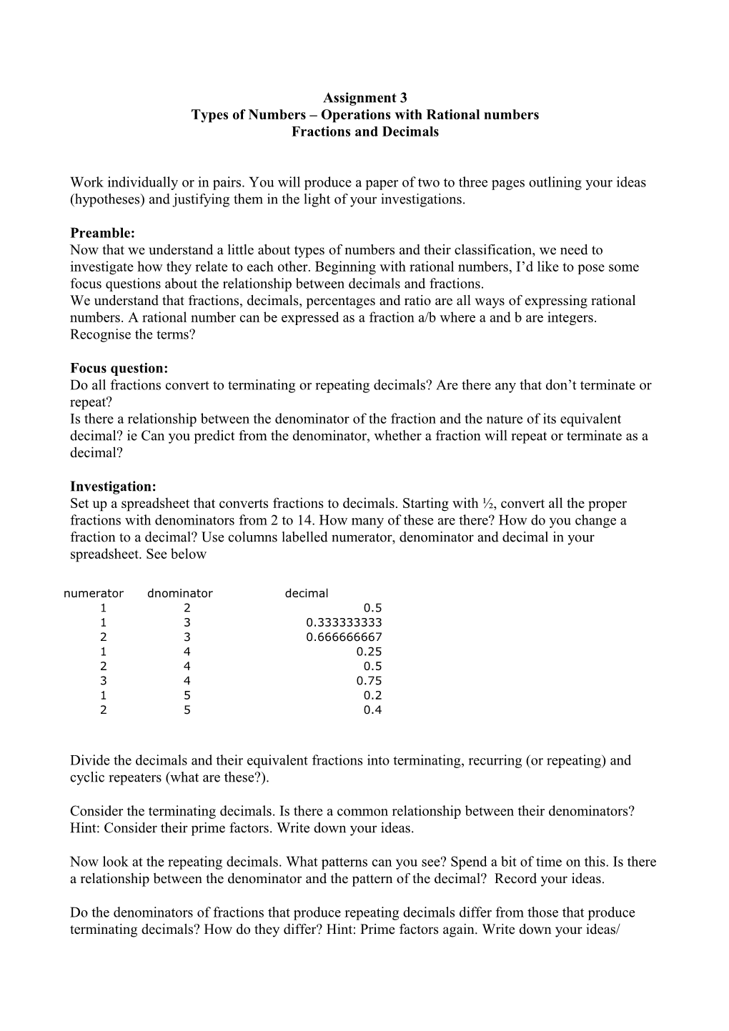 Types of Numbers Operations with Rational Numbers
