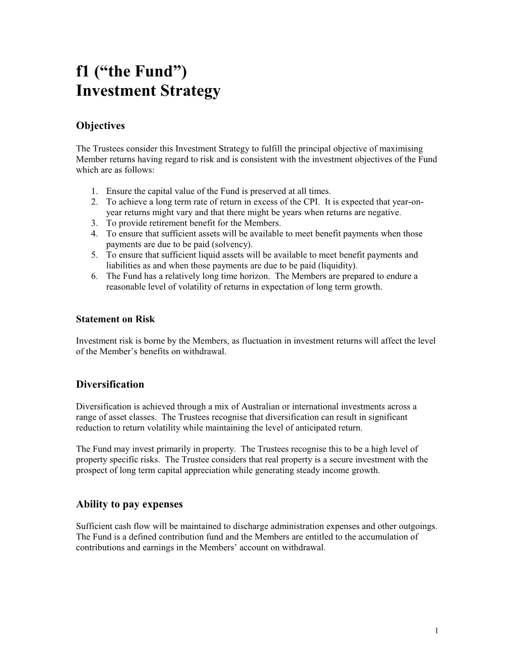 Investment Strategy for The