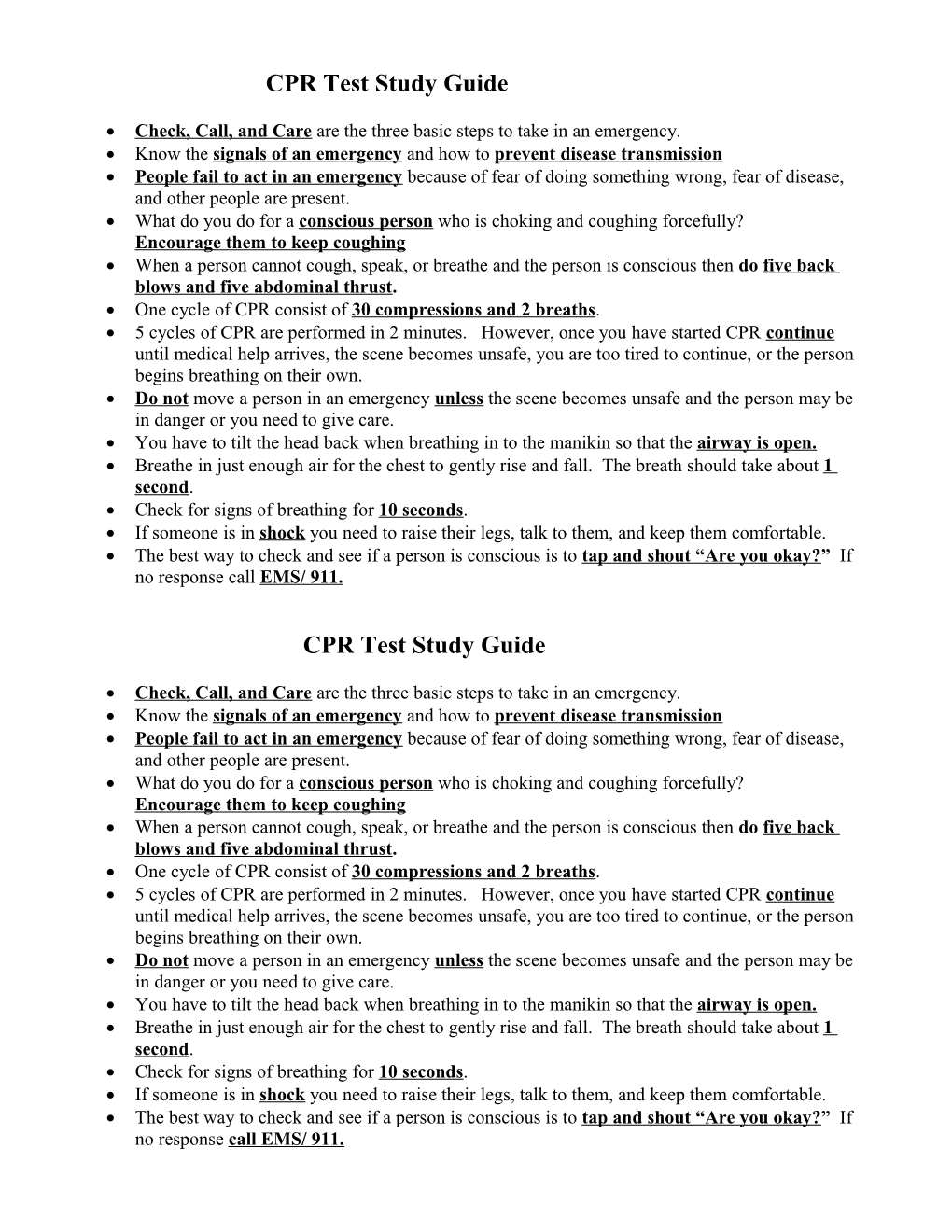 CPR Test Study Guide