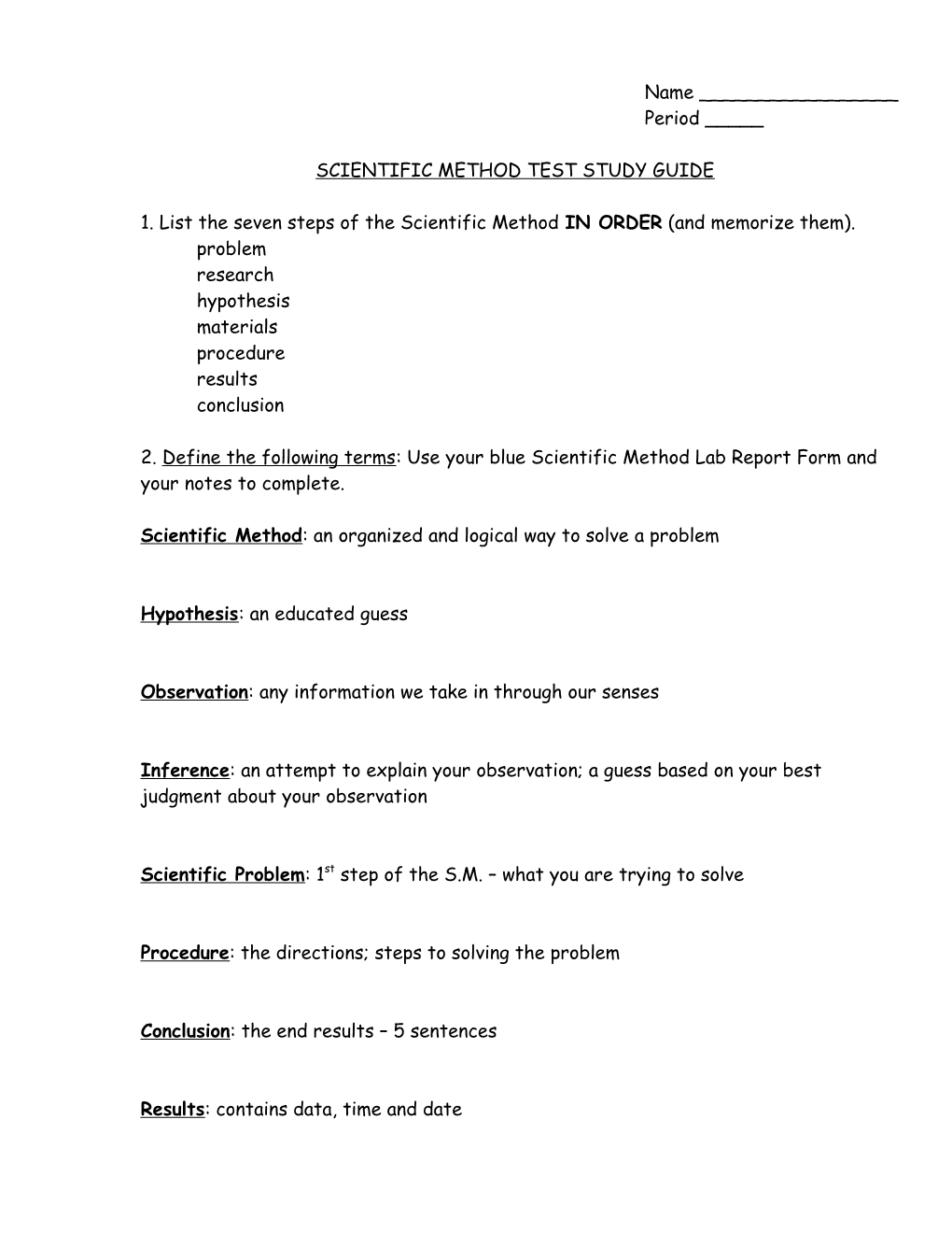 Scientific Method Test Study Guide