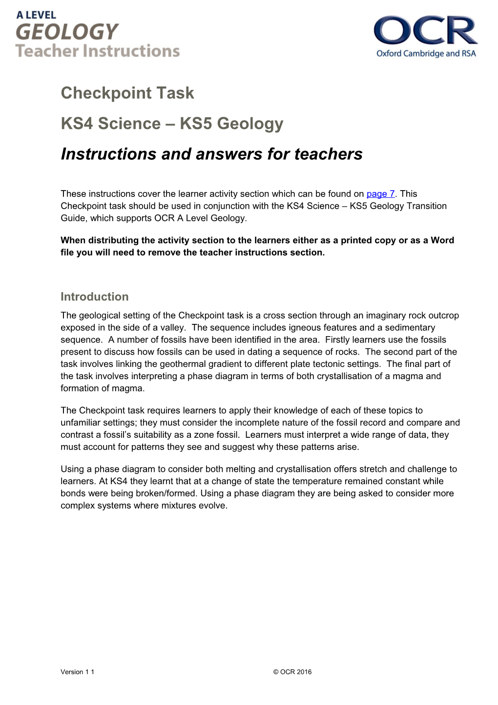 A Level Geology Checkpoint Task - KS4 Science KS5 Geology