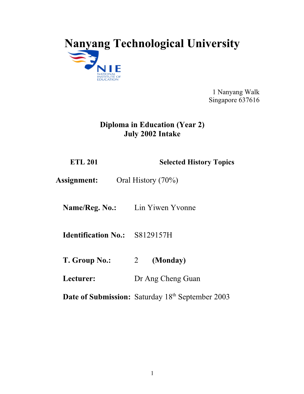 ETL 201 Selected History Topics
