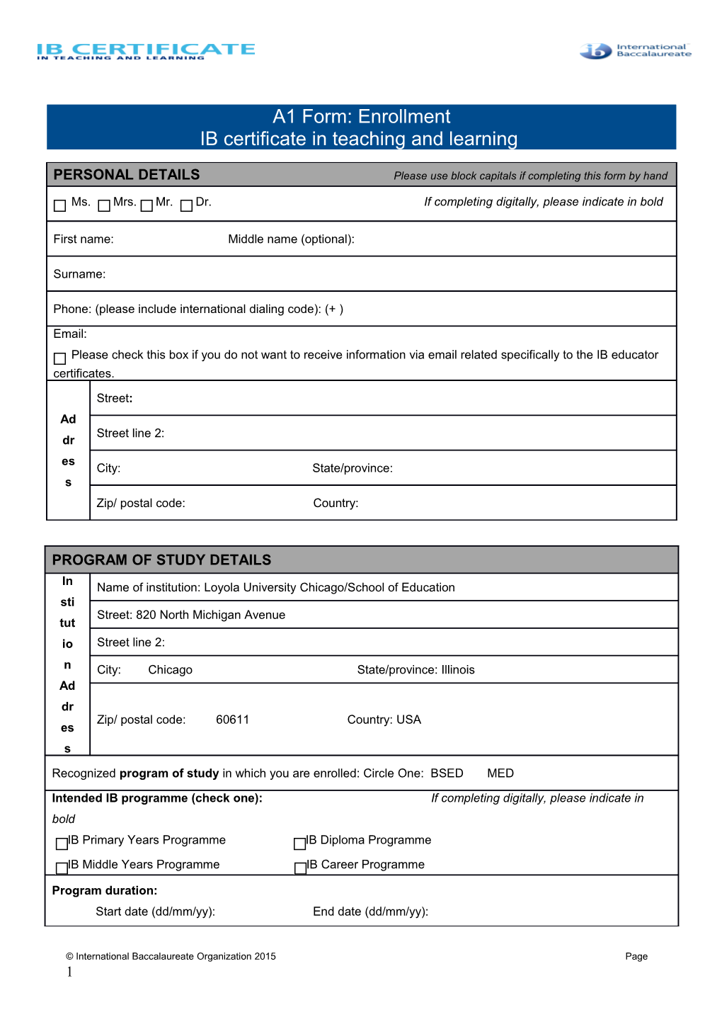 Please Return This Form by E-Mail Toyour Program Point of Contact