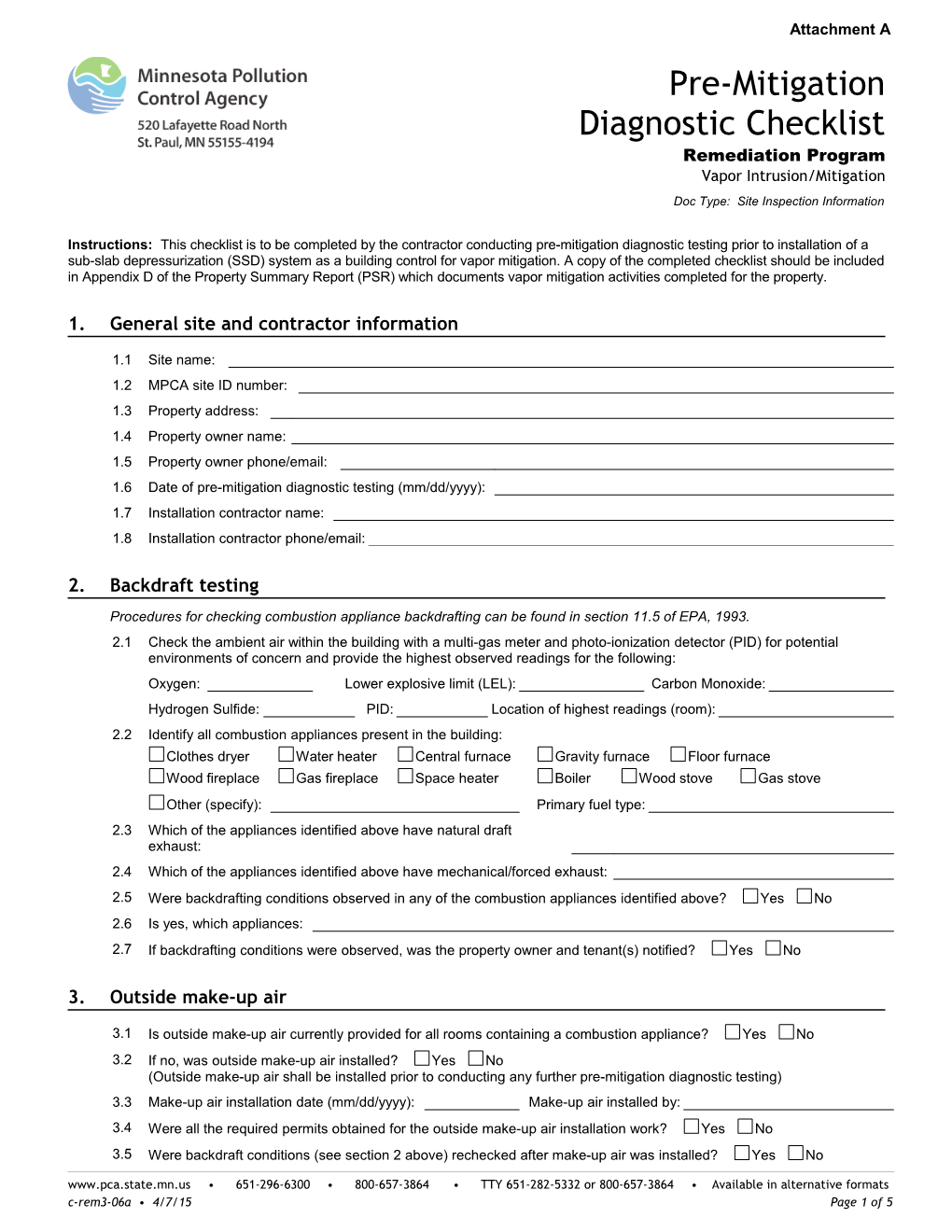 Pre-Mitigation Diagnostic Checklist