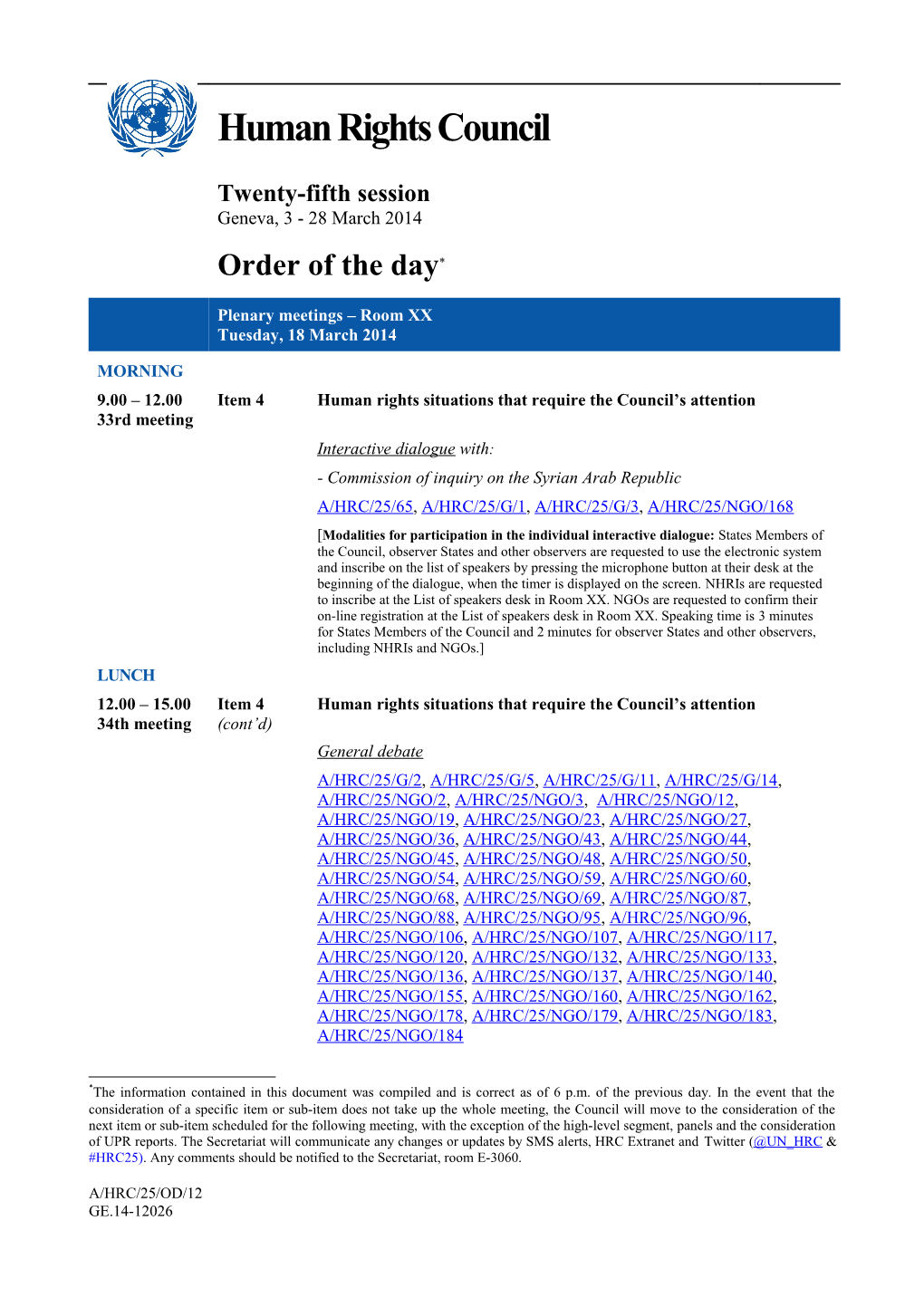 Order of the Day, 18 March 2014