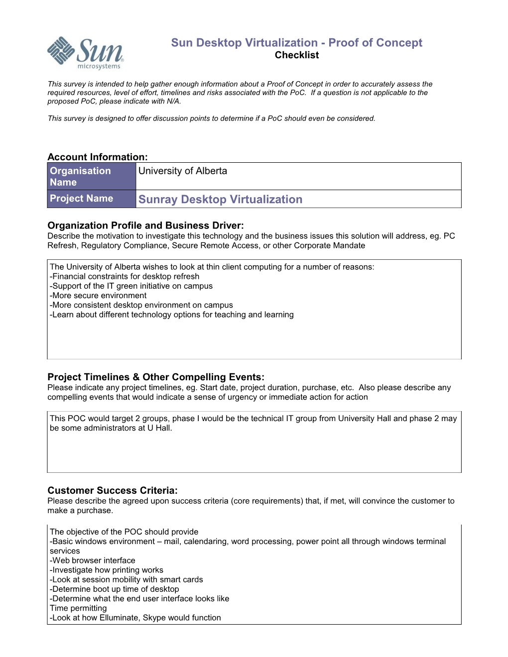 Poc Qualification Checklist