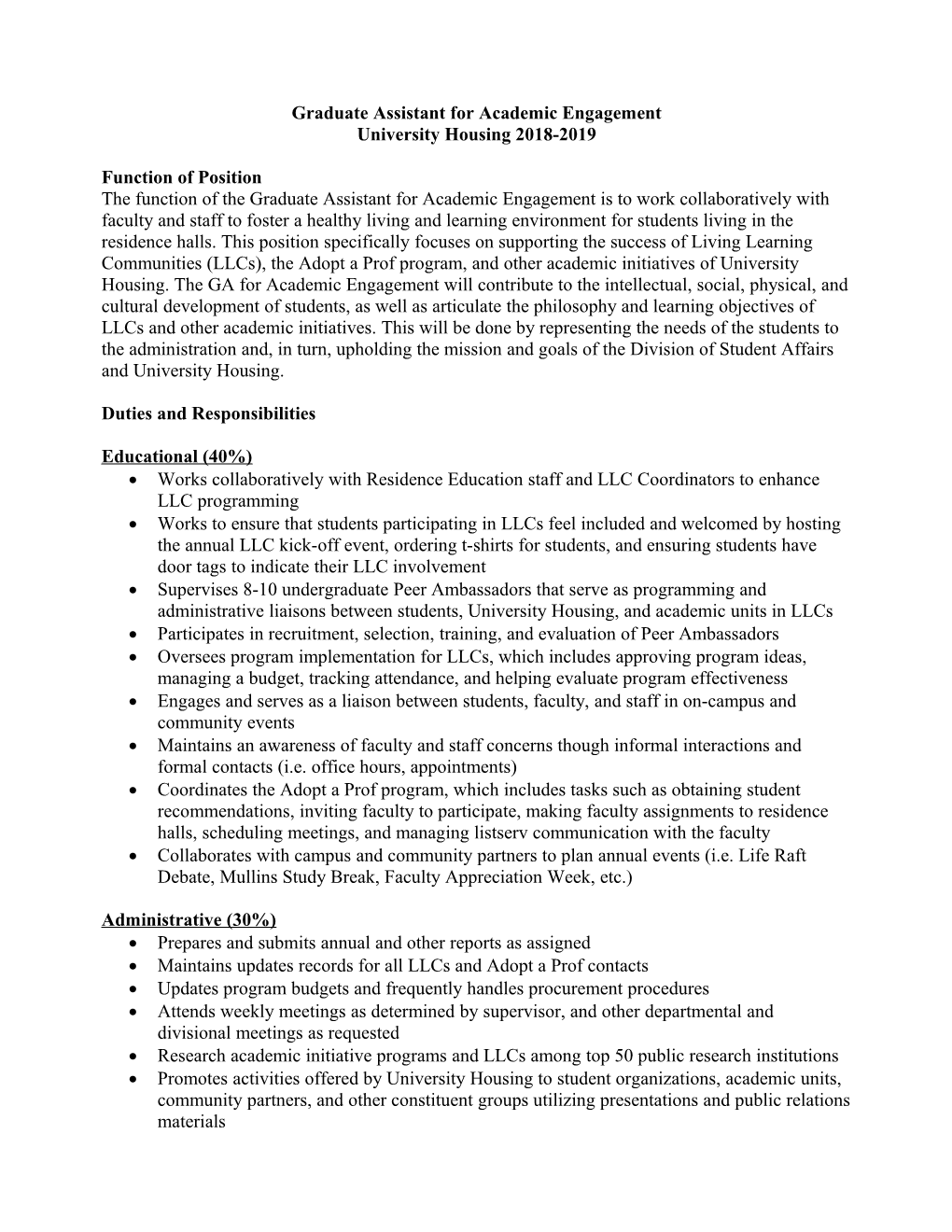 Graduate Resident Director Position