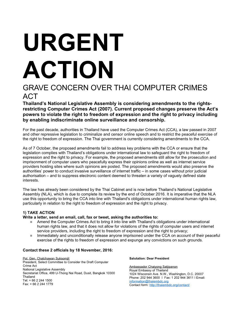 GRAVE Concern Over Thai Computer Crimes Act