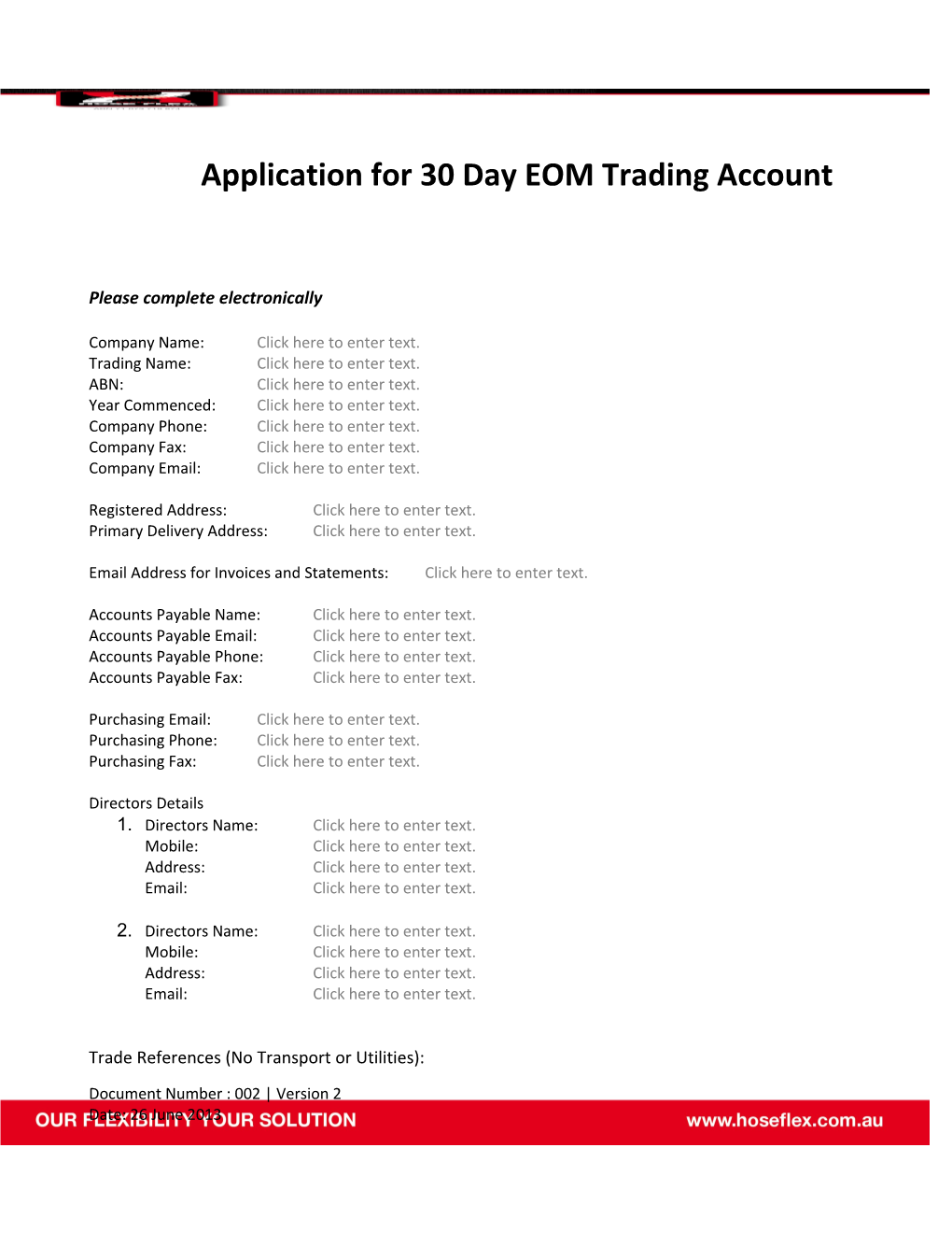 Application for 30 Day EOM Trading Account