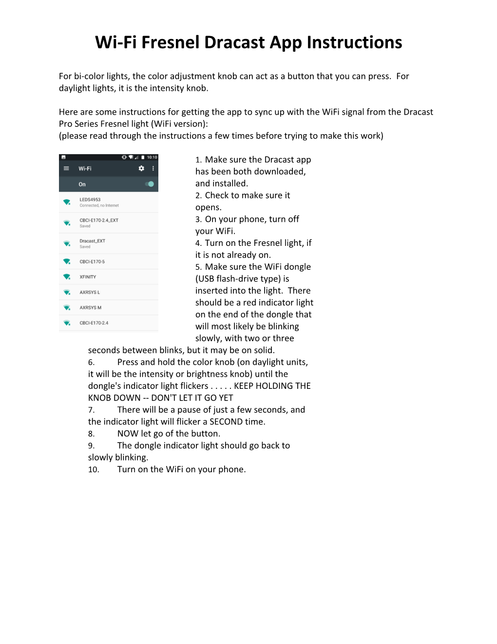 Wi-Fi Fresnel Dracast App Instructions