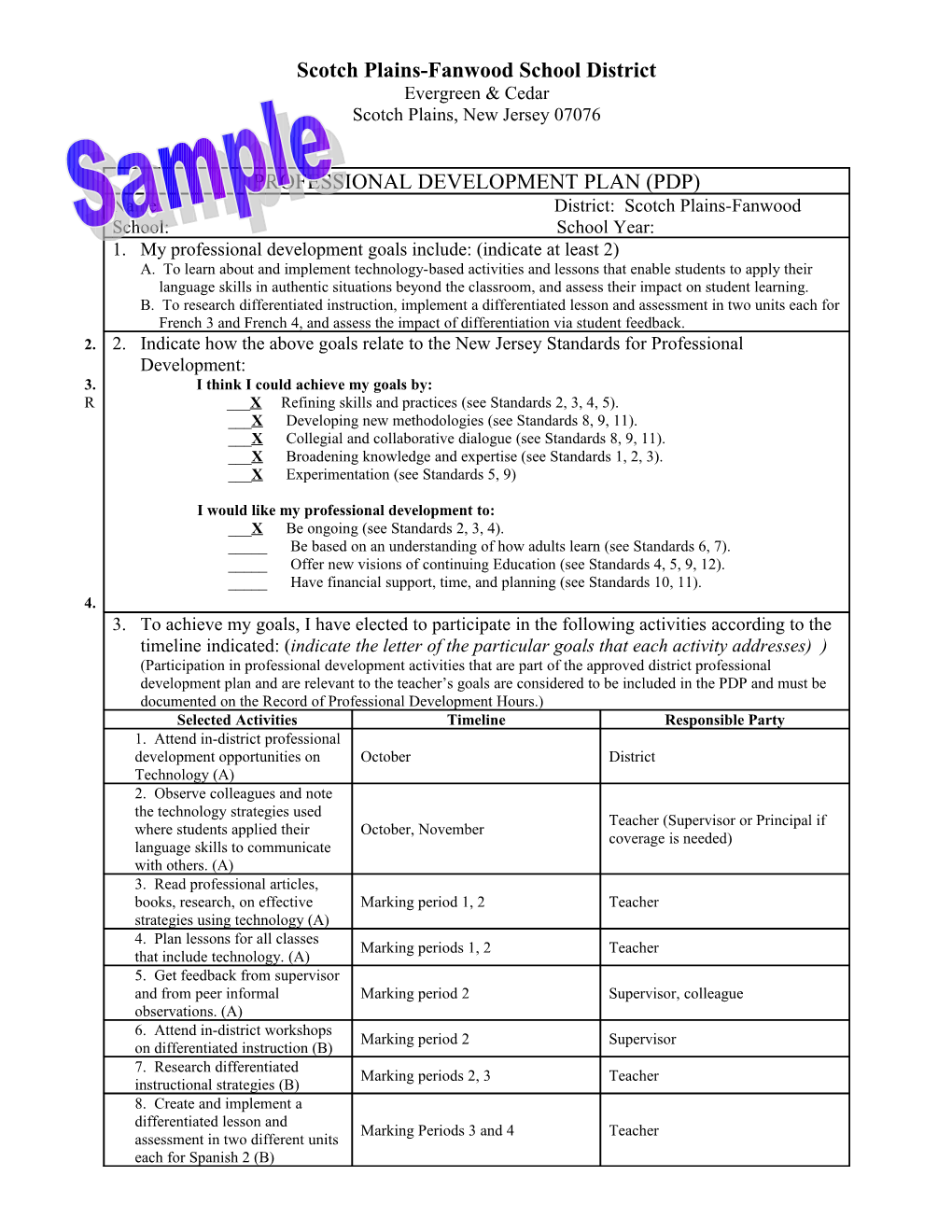 Professional Improvement Plan (Pip)