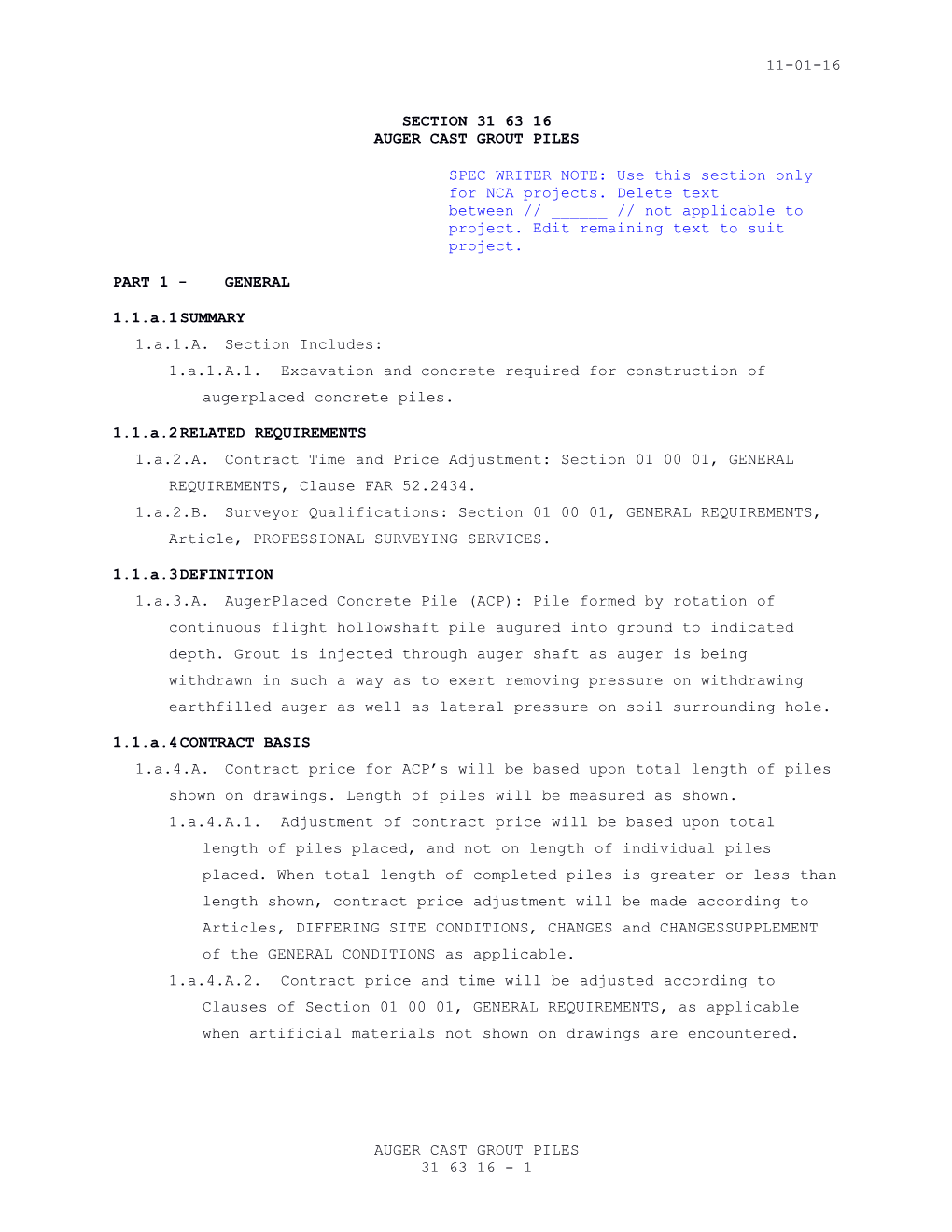 Section 31 63 16 - Auger Cast Grout Piles