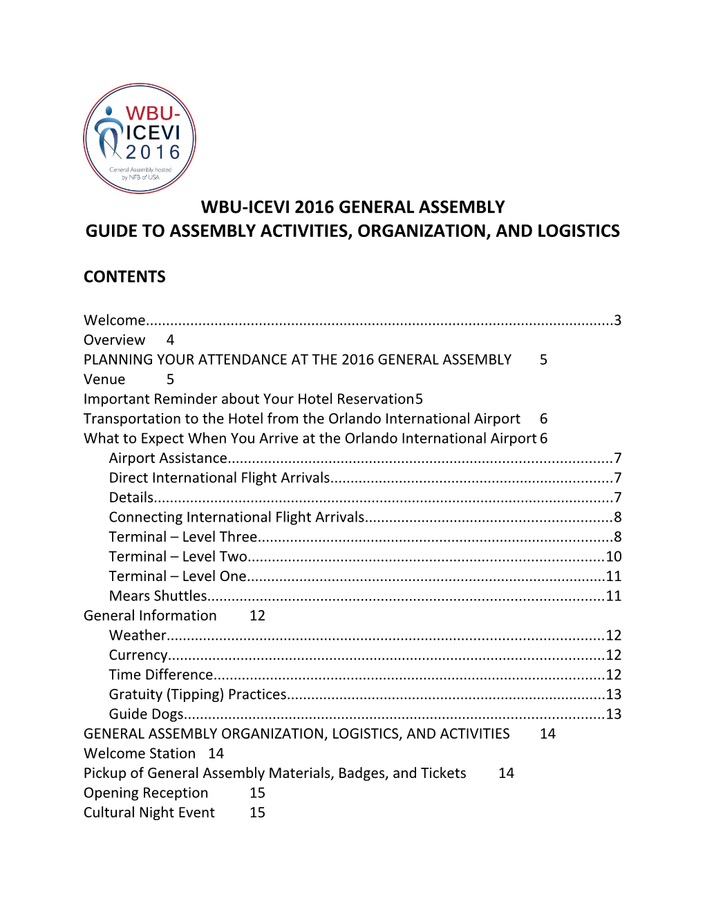 WBU/ICEVI Joint Assembly 2016 - Logistics Book