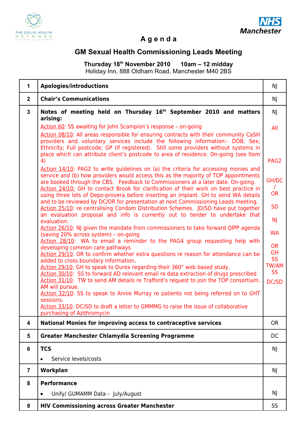 GM Sexual Health Commissioning Leads Meeting