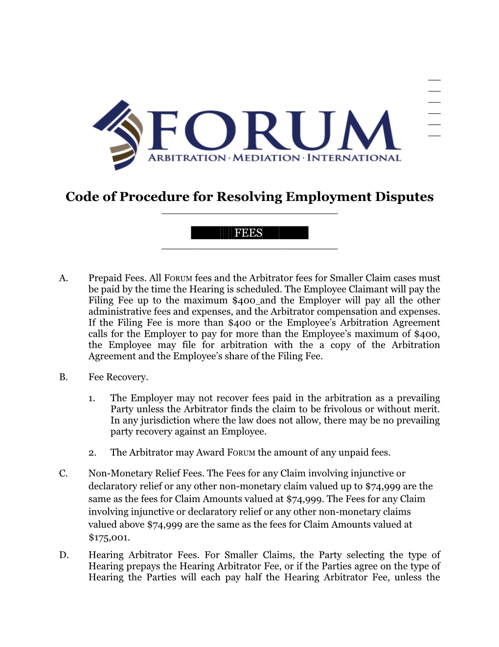 Code of Procedure for Resolving Employment Disputes