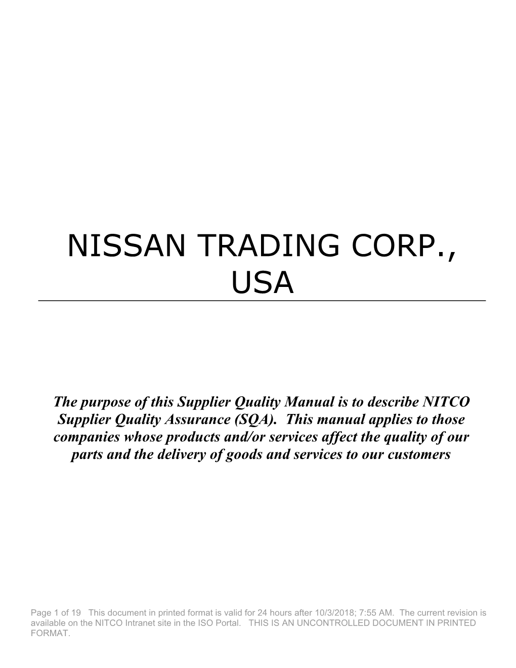 Nissan Trading Corp., Usa