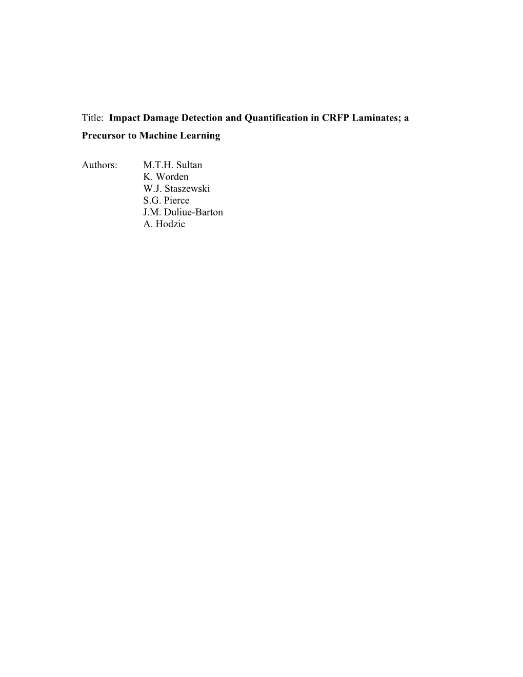 Title: Impact Damage Detection and Quantification in CRFP Laminates