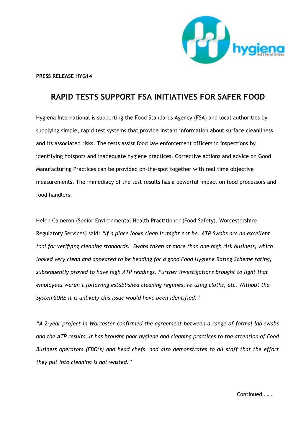 Rapid Tests Supports FSA Initiatives for Safer Food