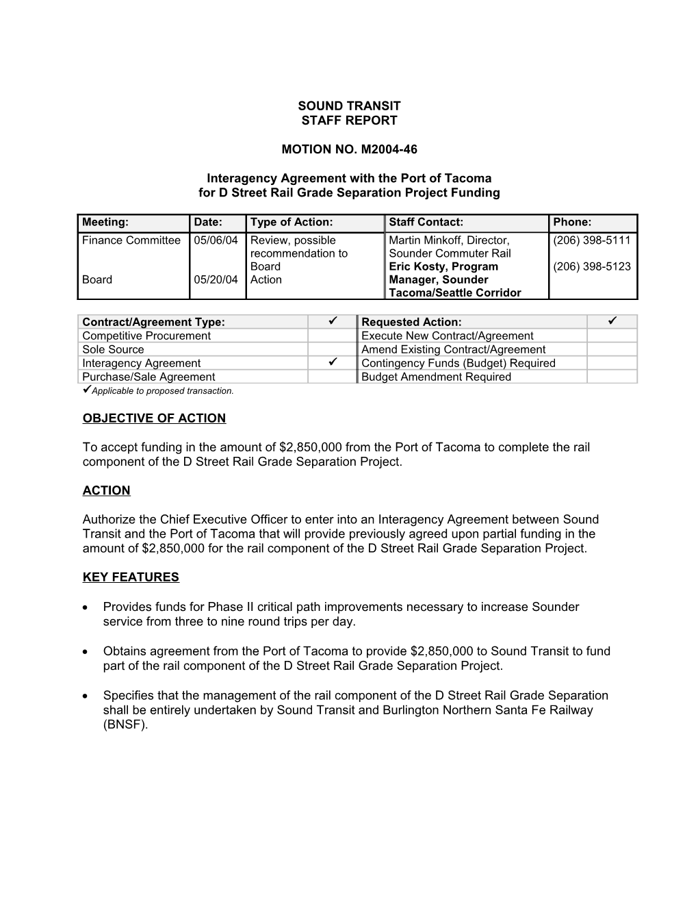 Interagency Agreement with the Port of Tacoma