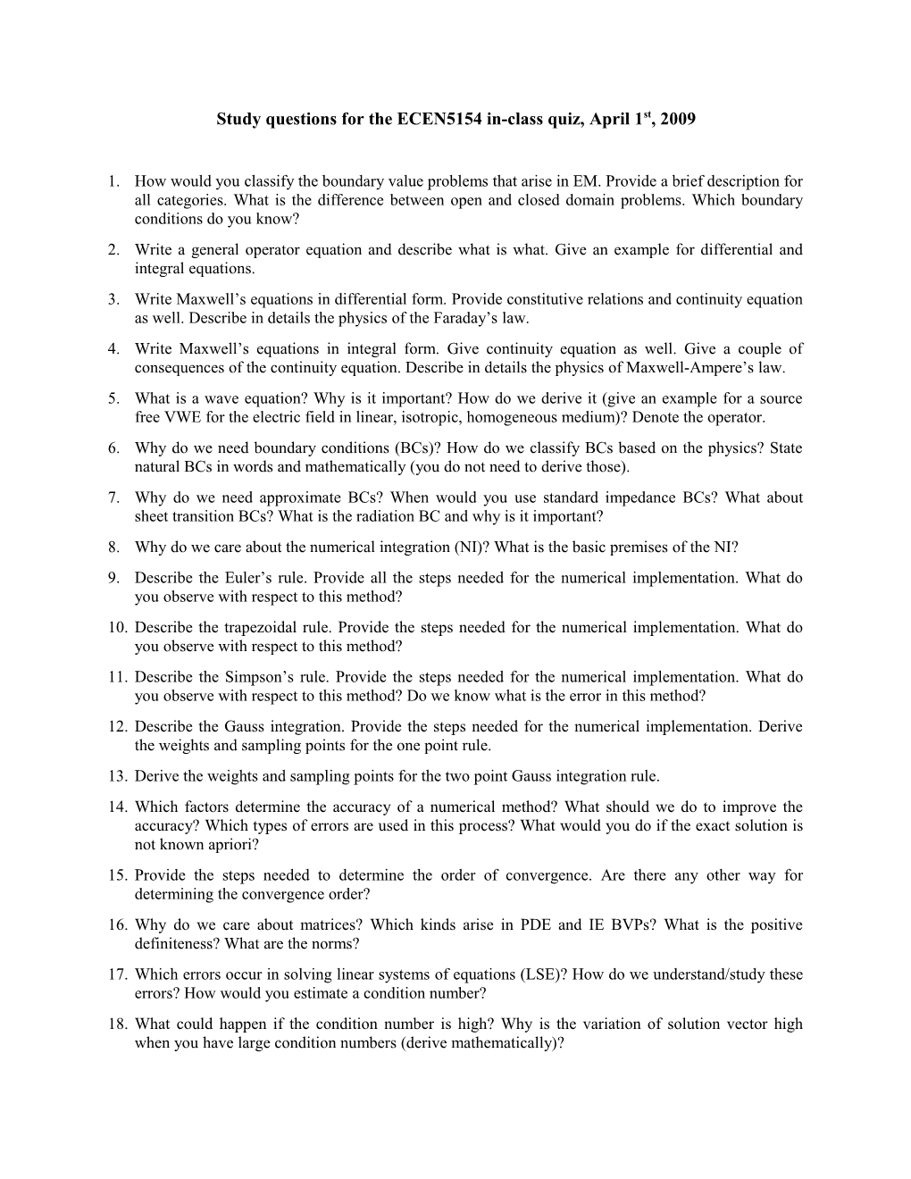 Study Questions for the ECEN5004 In-Class Quiz