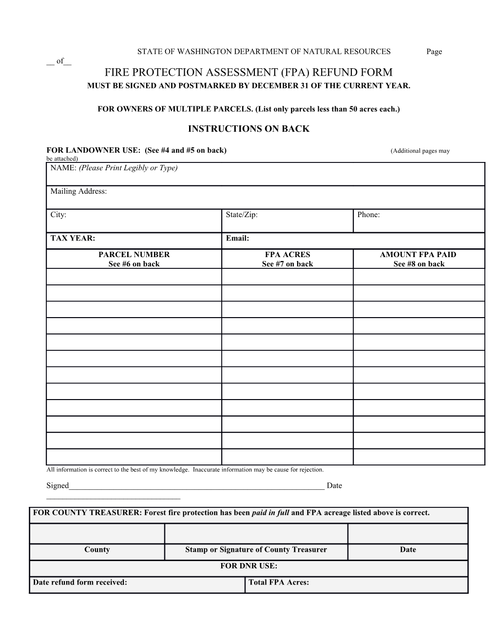Fire Protection Assessment (FPA) Refund Form