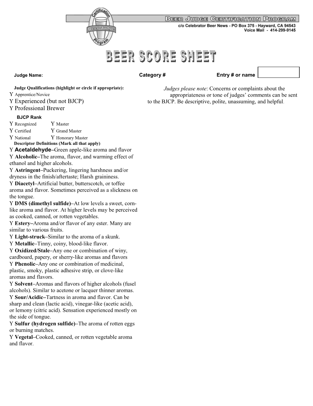 Editable Score Sheet