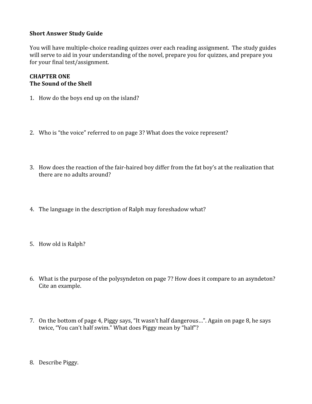 Short Answer Study Guide