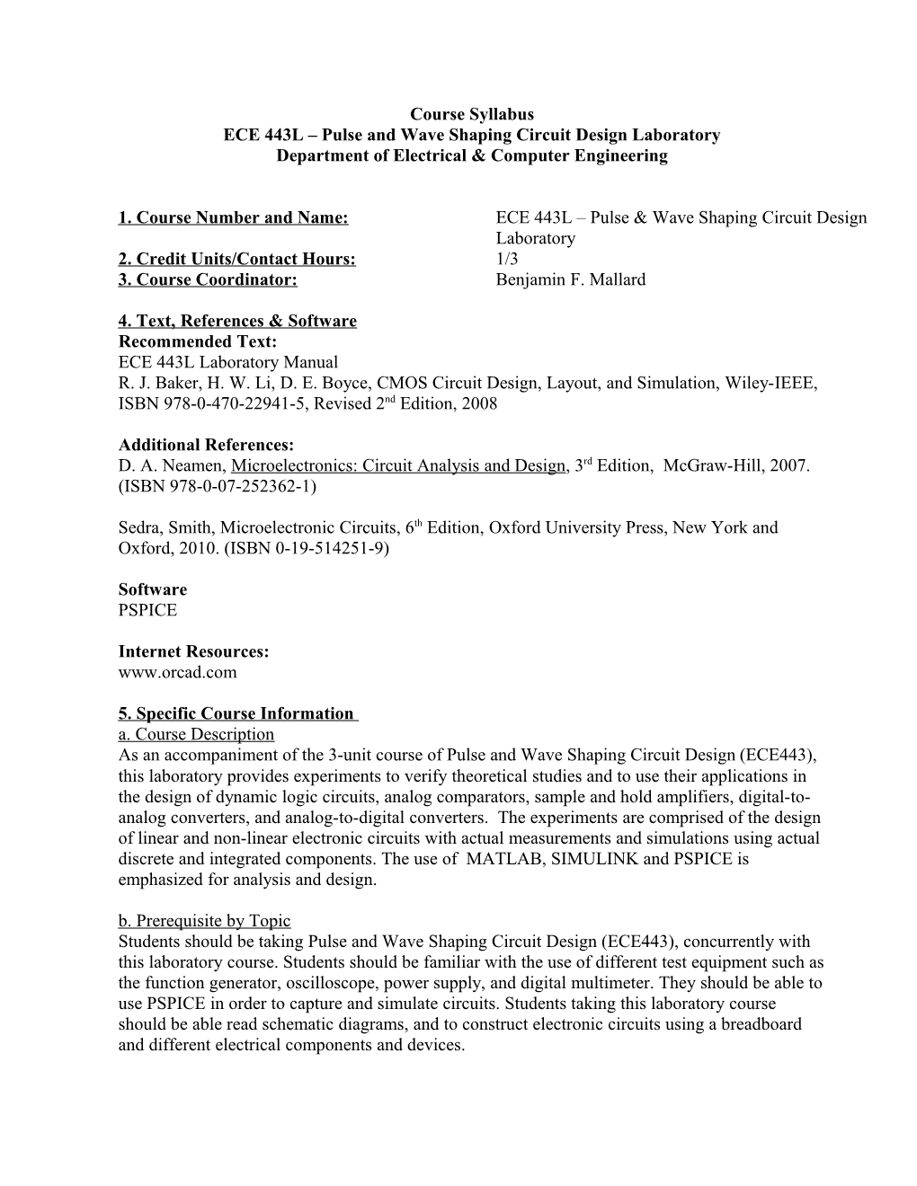 ECE 443L Pulse and Wave Shaping Circuit Design Laboratory