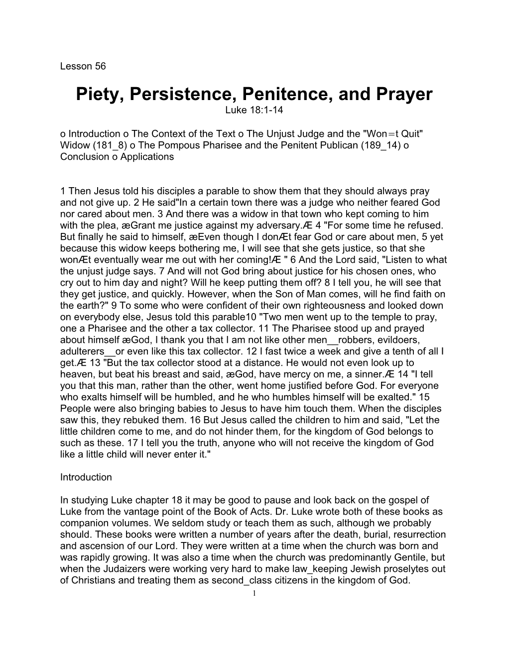 Piety, Persistence, Penitence, and Prayer