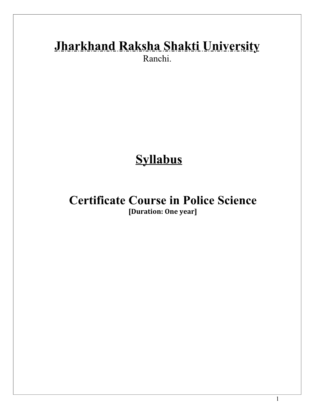 Certificate Course in Police Science