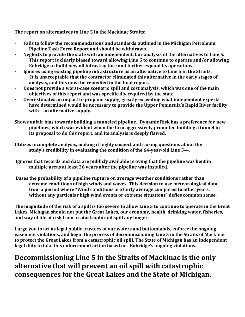 The Report on Alternatives to Line 5 in the Mackinac Straits