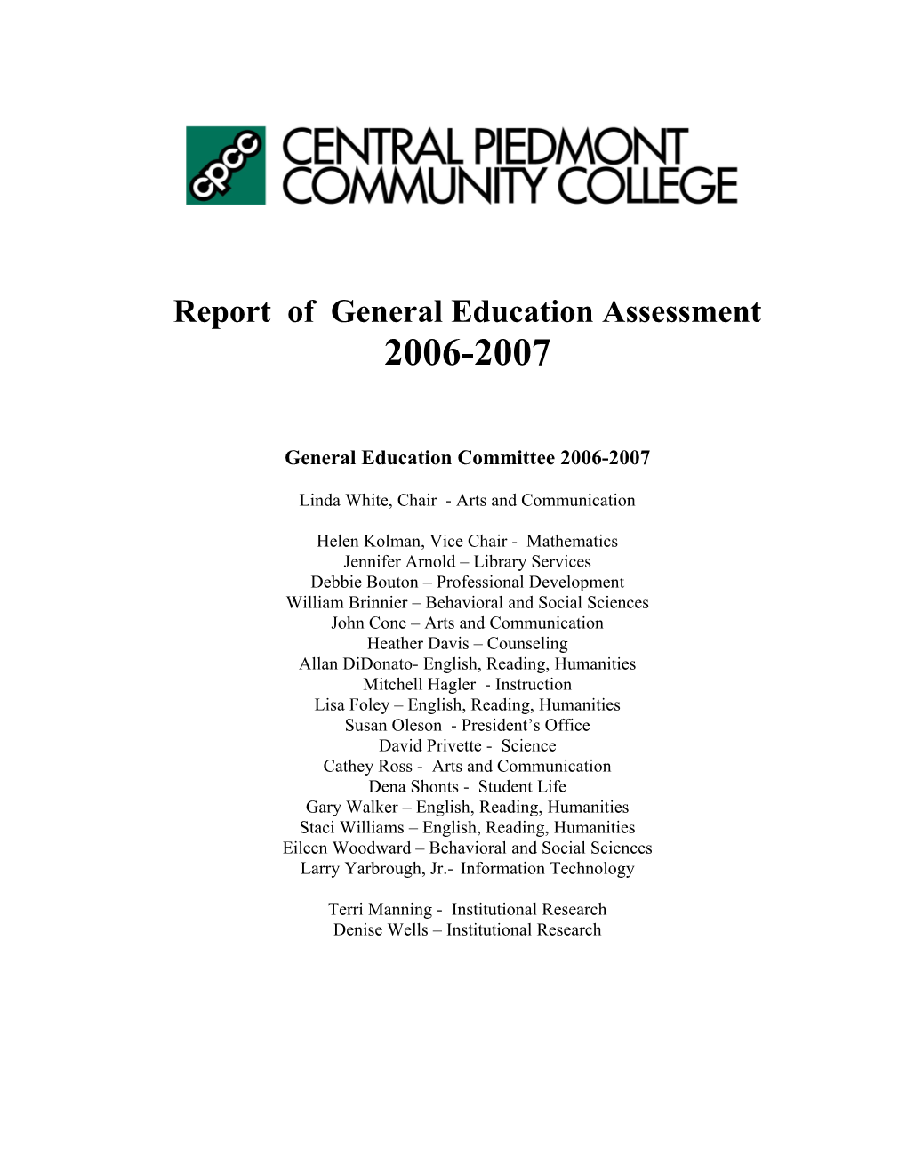 Report of General Education Assessment