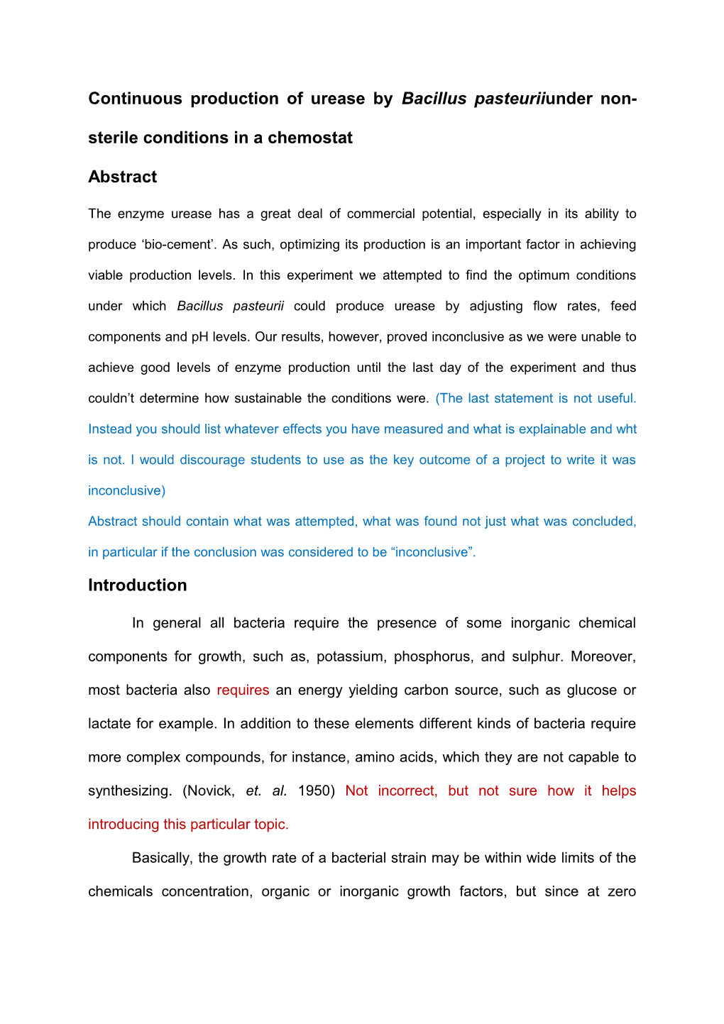 Continuous Production of Urease by Bacillus Pasteuriiunder Non-Sterile Conditions in A