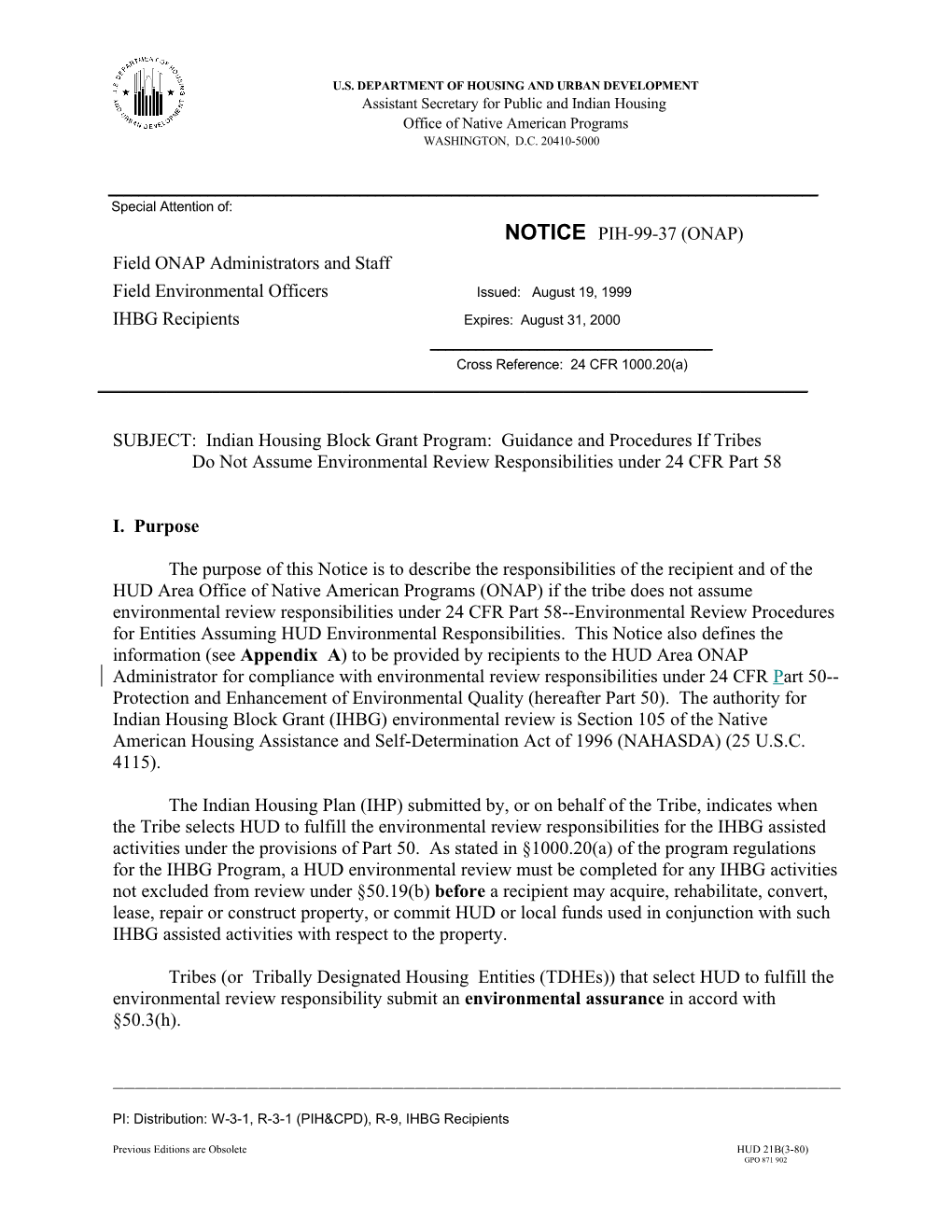 Subject: Indian Housing Block Grant Program: Guidance for Tribes Not Assuming