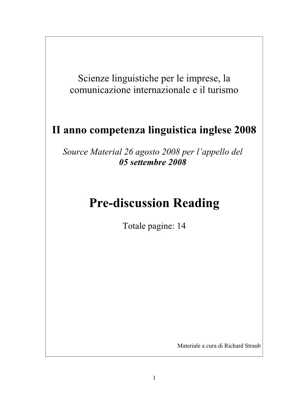 II Anno Competenza Linguistica Inglese 2008