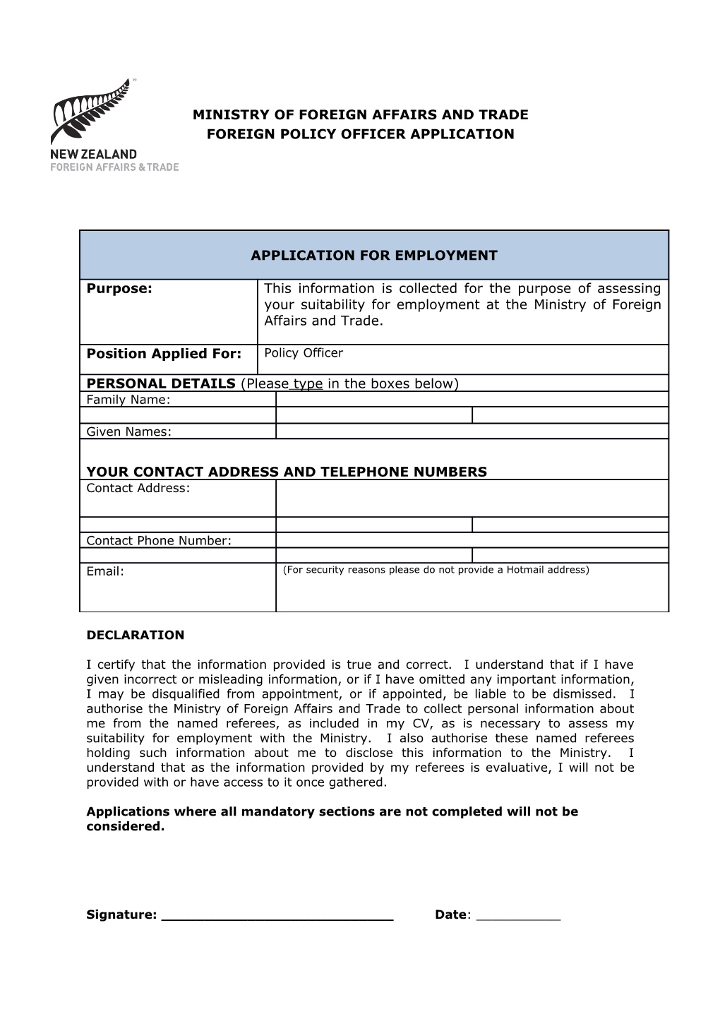 FP Recruitment Application Form