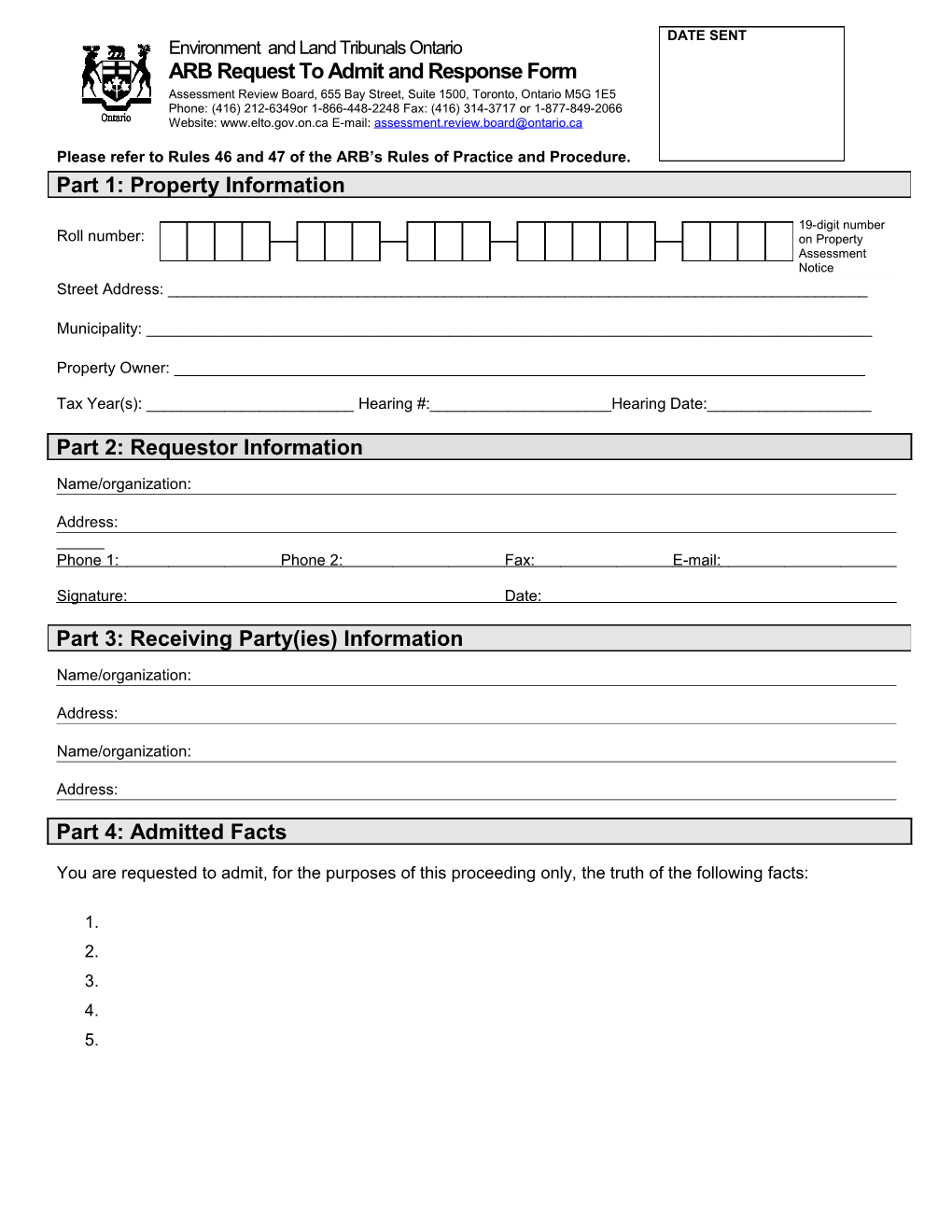 ARB Request to Admit and Response Form