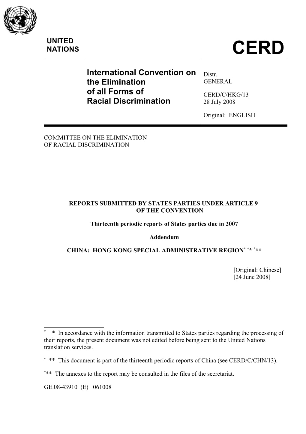 Reports Submitted by States Parties Under Article 9 of the Convention