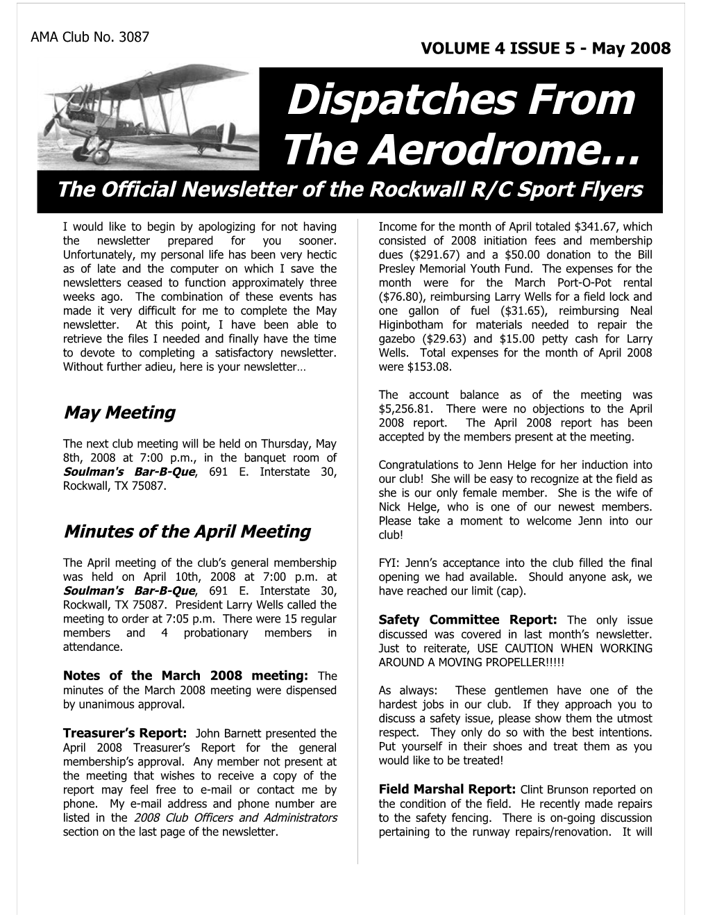 Dispatches from the Aerodrome May 2008Page 1