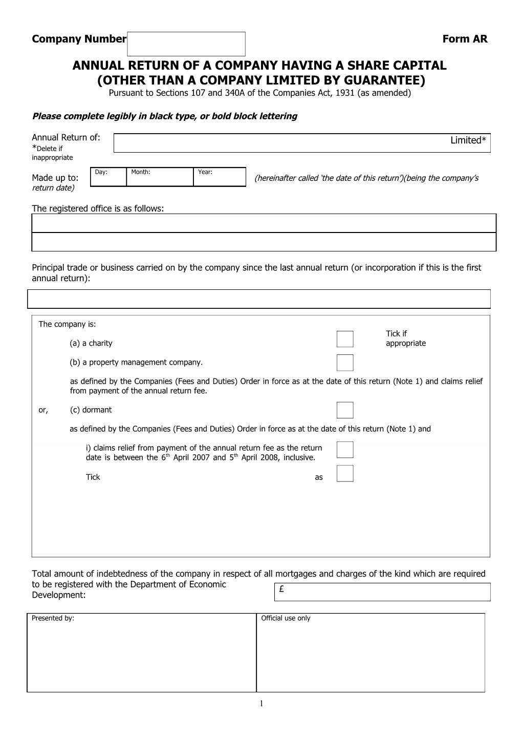 Annual Return of a Company Having a Share Capital