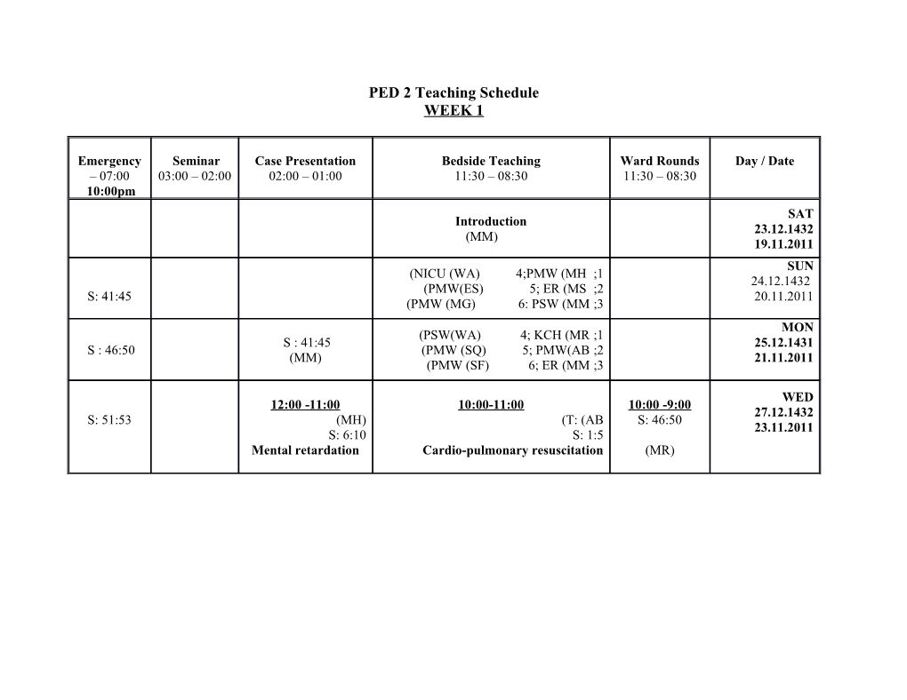 PED 2 Teaching Schedule