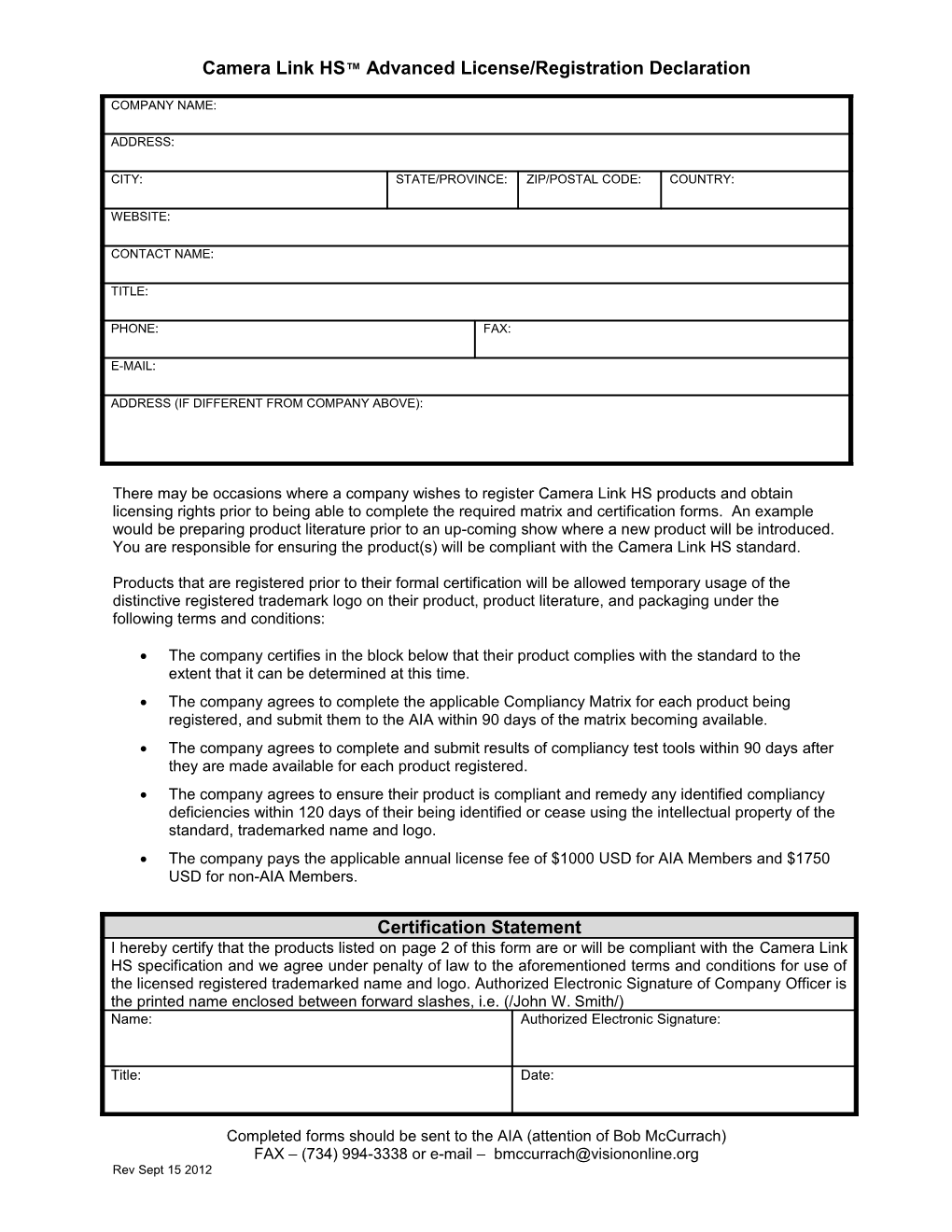 Camera Link HS Advanced Registration Declaration Page 2