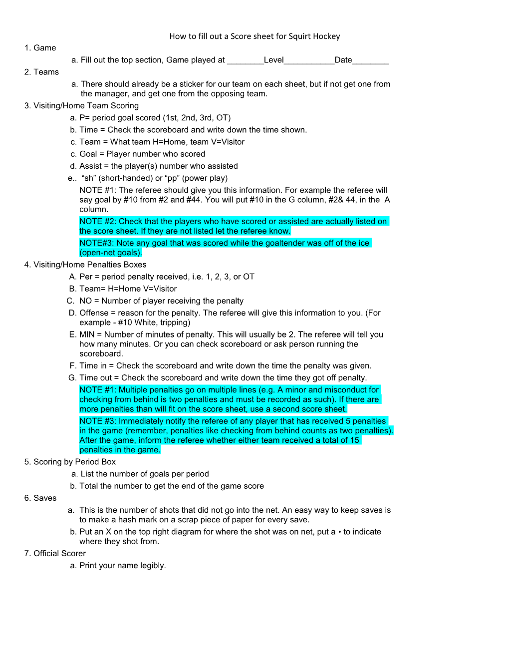 How to Fill out a Score Sheet for Squirt Hockey