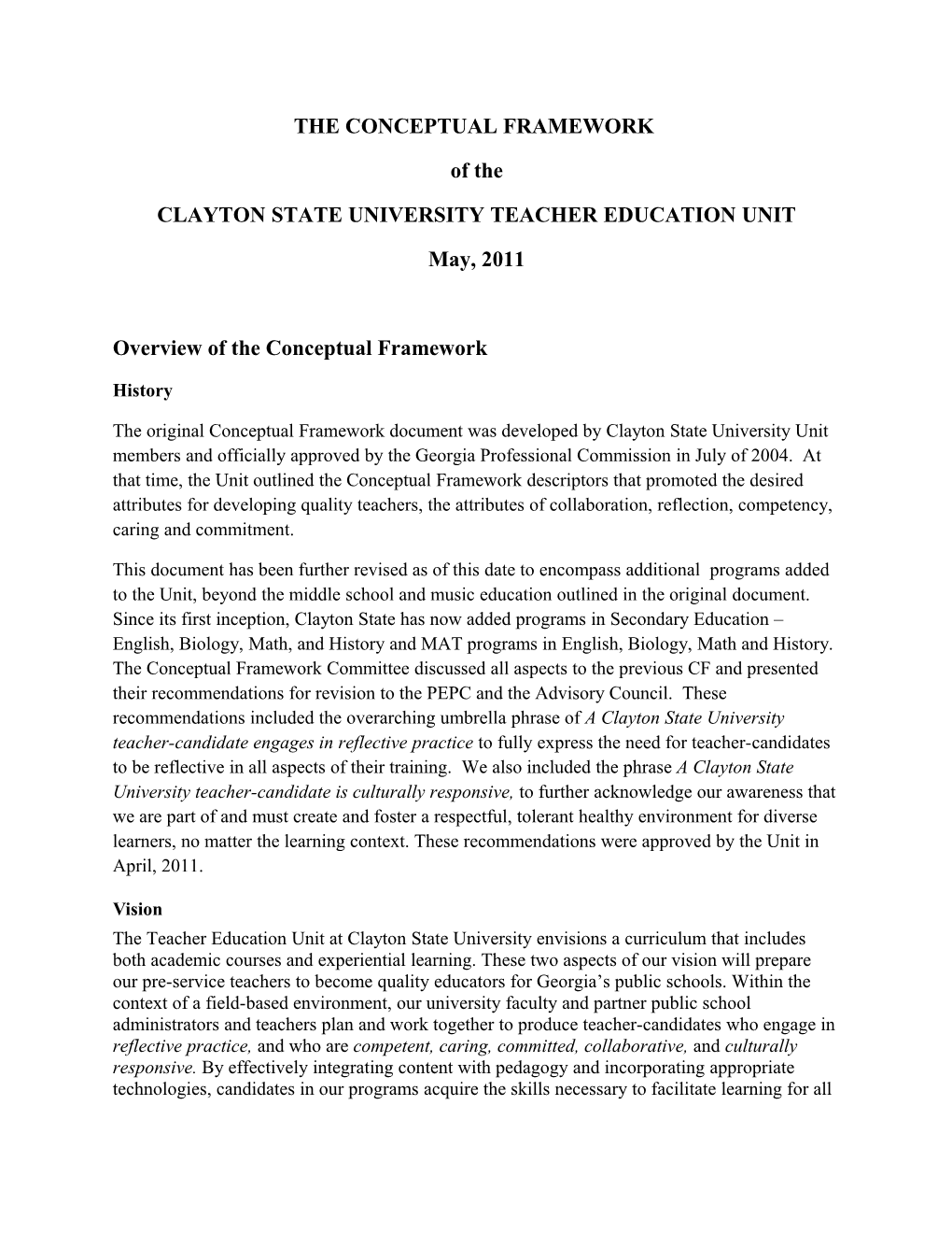 Clayton State University Teacher Education Unit