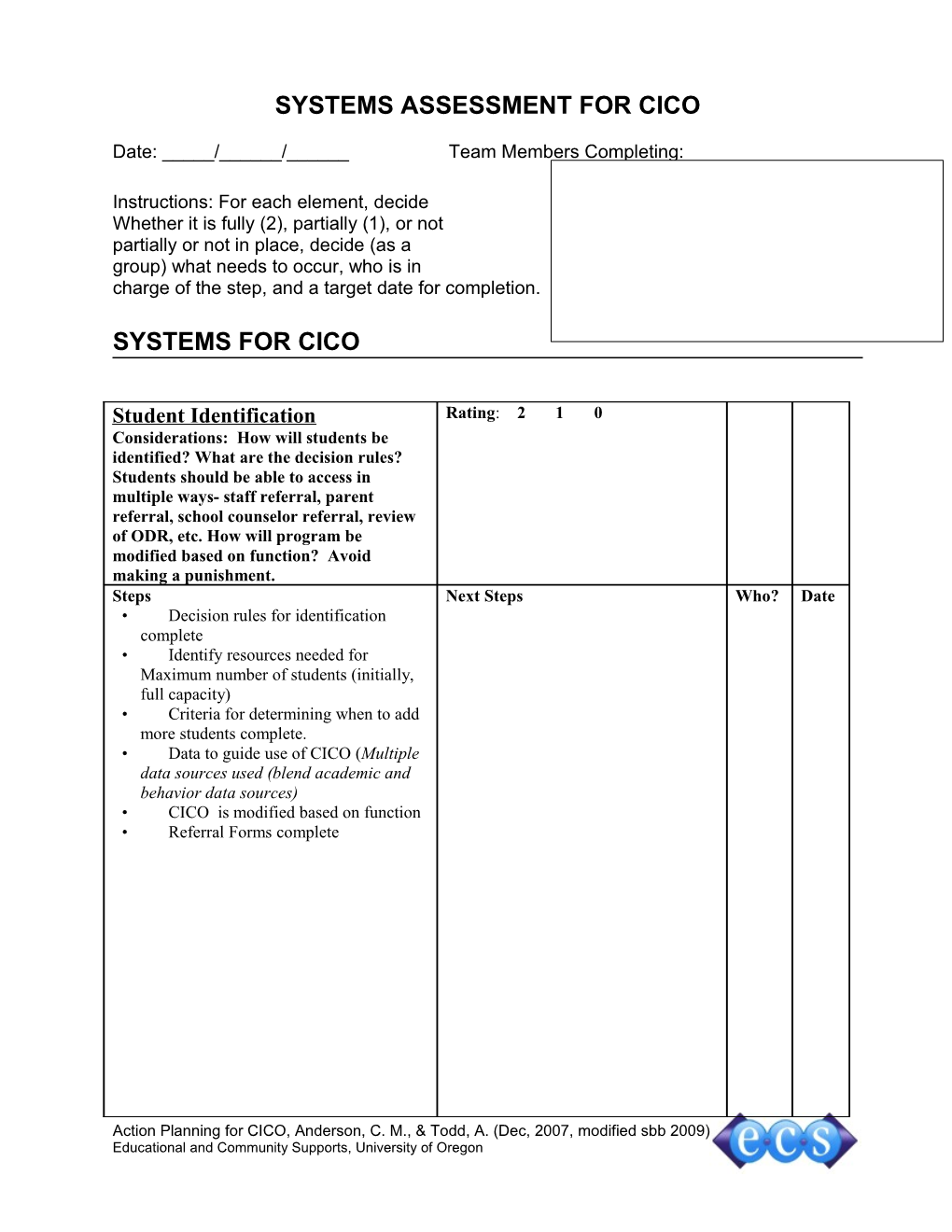 Systems Assessment for Cico