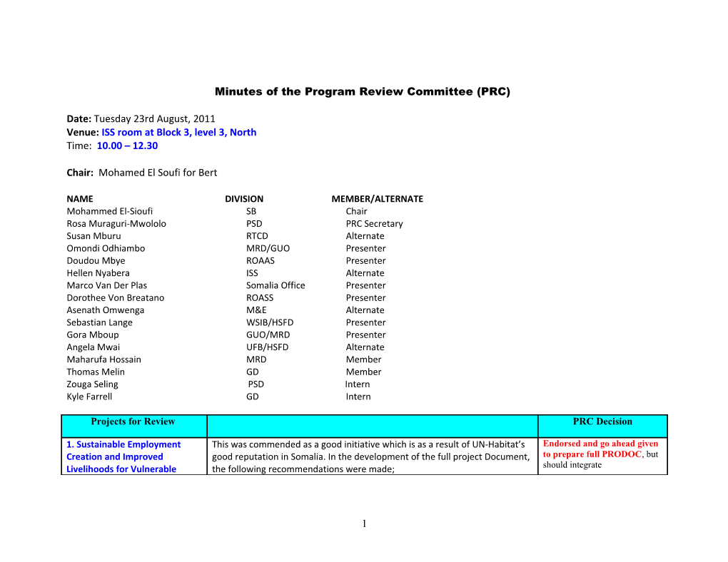 Minutes of the Program Review Committee (PRC)